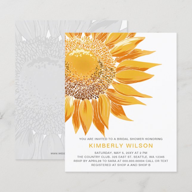 Budget Sunflower Bridal Shower Invitations (Front/Back)