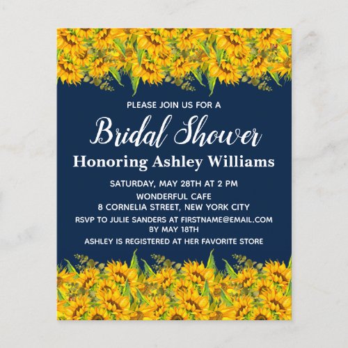 Budget Sunflower Bridal Shower Invitations Floral