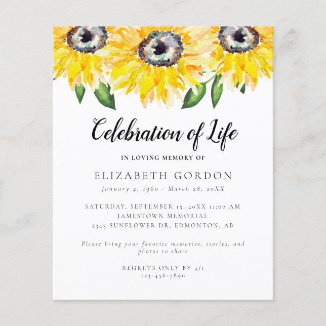 Budget Sunflower Celebration of Life Funeral (Front)