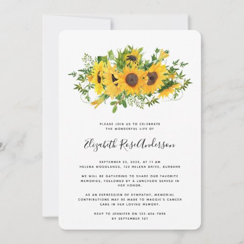 Budget Sunflower Celebration of Life Invitation