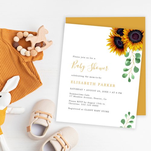 Budget sunflower eucalyptus baby shower invitation