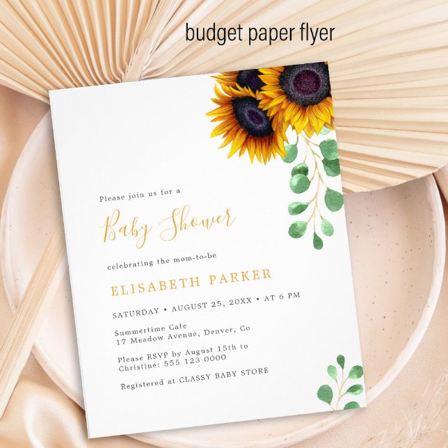 Budget sunflower eucalyptus baby shower invitation flyer
