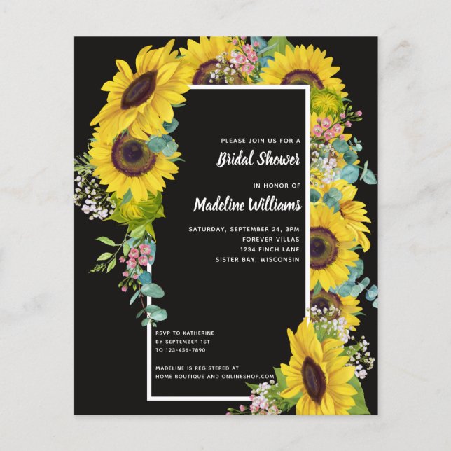 BUDGET Sunflower Eucalyptus Bridal Shower Invite (Front)