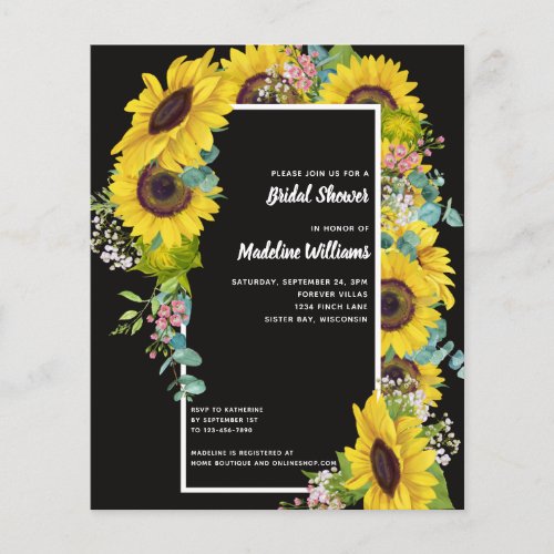 BUDGET Sunflower Eucalyptus Bridal Shower Invite