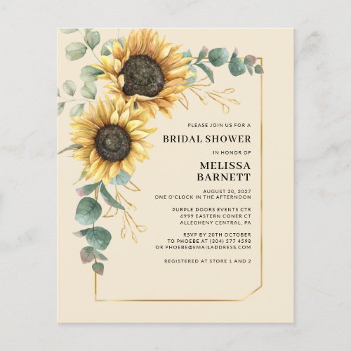 Budget Sunflower Eucalyptus Bridal Shower Invite