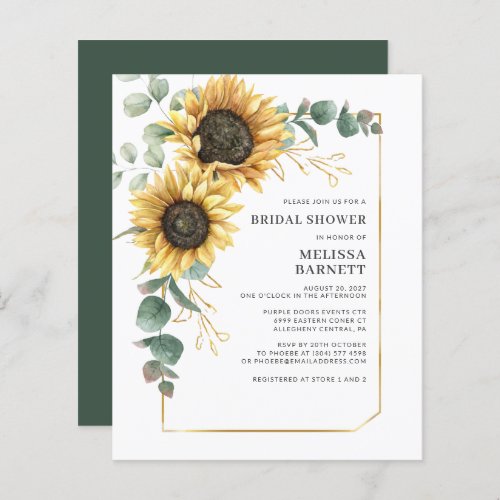 Budget Sunflower Eucalyptus Bridal Shower Invite