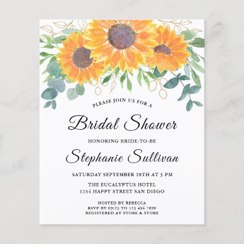Budget Sunflower Eucalyptus Bridal Shower Invite