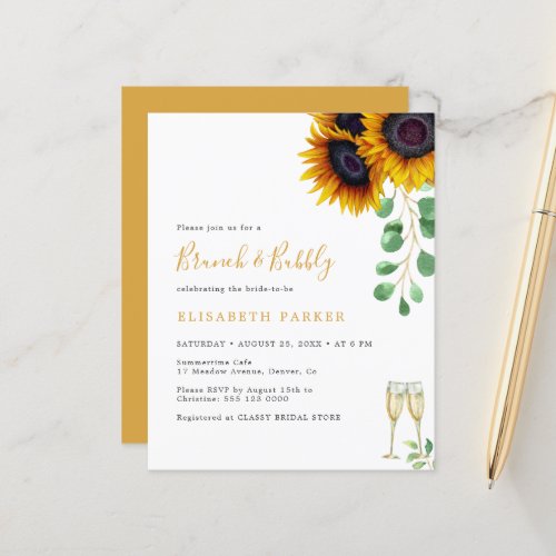 Budget sunflower eucalyptus bridal shower invite