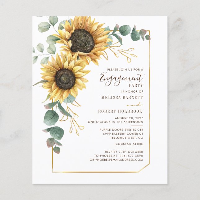 Budget Sunflower Eucalyptus Engagement Invitation (Front)
