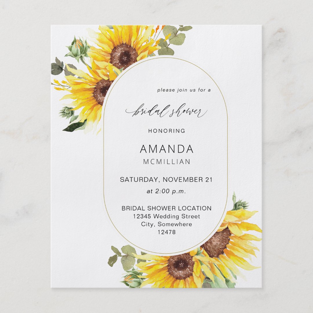 Budget Sunflower & Eucalyptus Floral Bridal Shower Flyer 