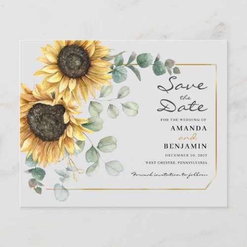 Budget Sunflower Eucalyptus Floral Save The Date