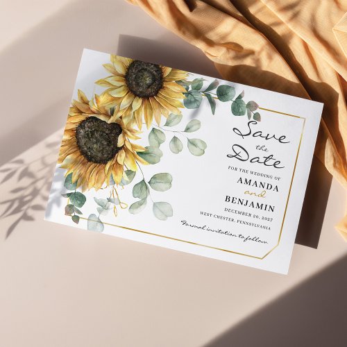 Budget Sunflower Eucalyptus Floral Save The Date Flyer