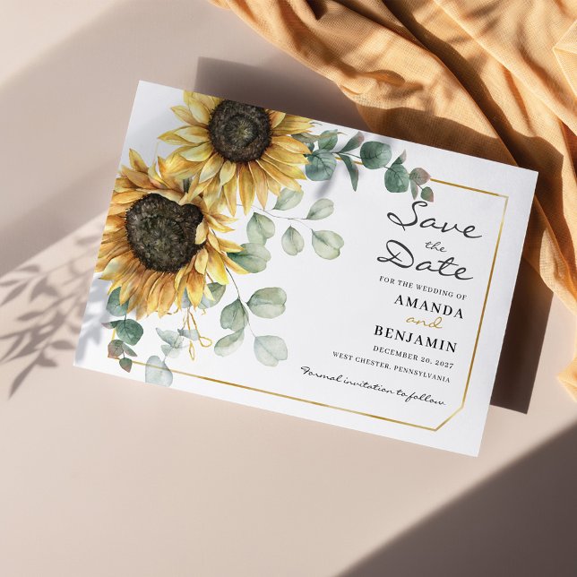 Budget Sunflower Eucalyptus Floral Save The Date Flyer (Creator Uploaded)