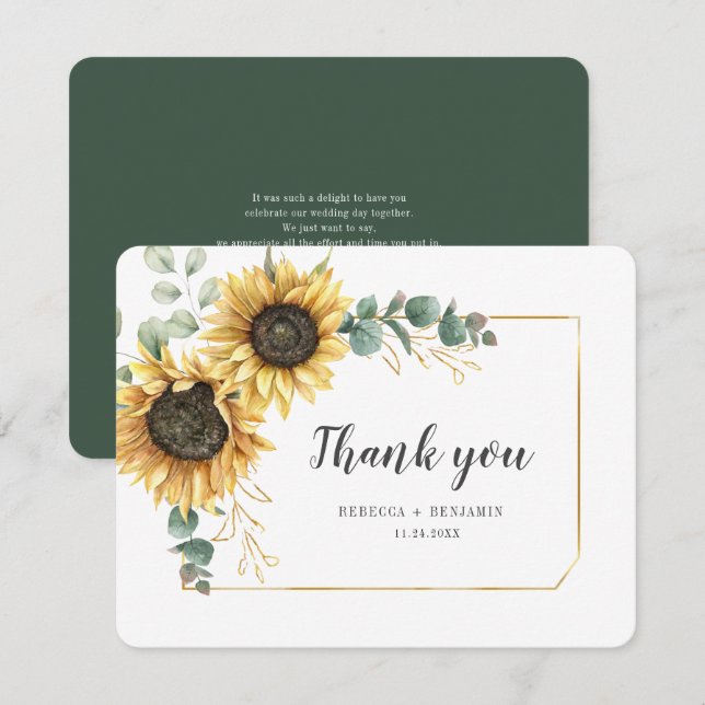 Budget Sunflower Eucalyptus Floral Thank You Note Card (Front/Back)
