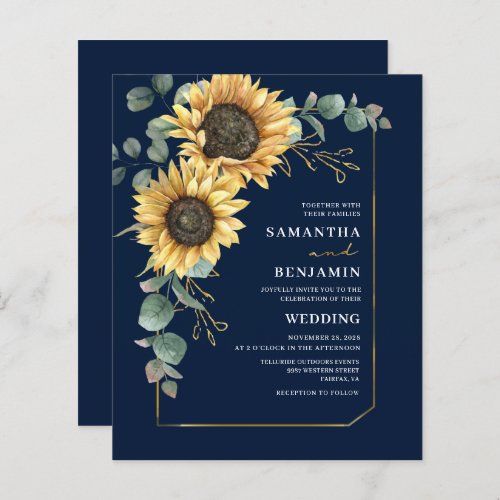 Budget Sunflower Eucalyptus Floral Wedding Invite