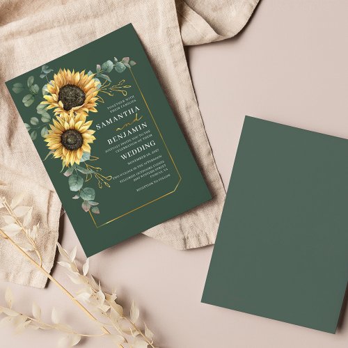 Budget Sunflower Eucalyptus Floral Wedding Invite