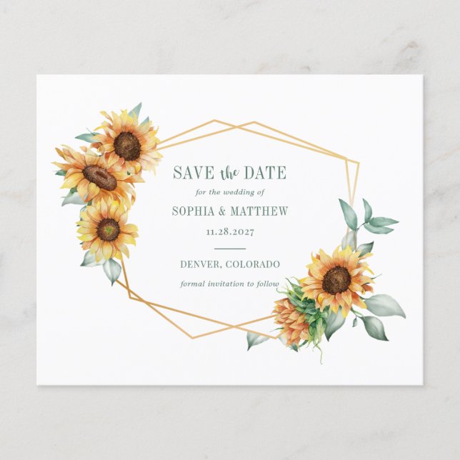 Budget Sunflower Eucalyptus Geometric Save Date (Front)