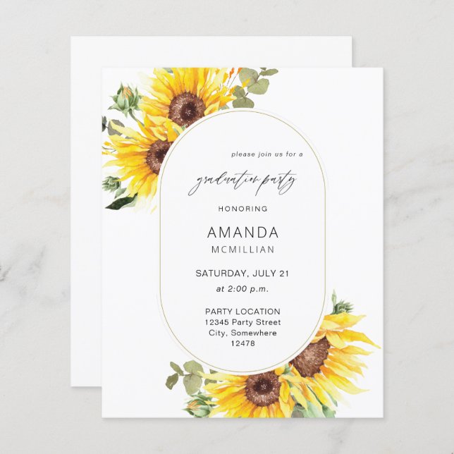 Budget Sunflower & Eucalyptus Graduation Party (Front/Back)