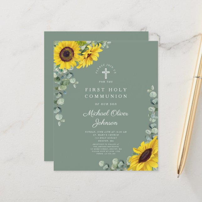 Budget Sunflower Eucalyptus Green First Communion (Front/Back In Situ)