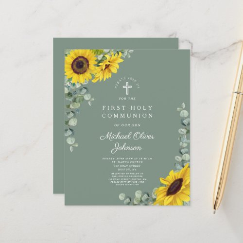 Budget Sunflower Eucalyptus Green First Communion