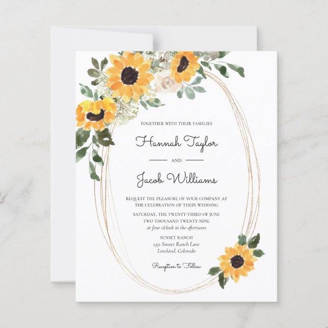 Budget Sunflower Eucalyptus Wedding Invitation (Front)
