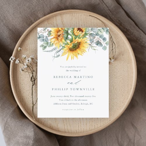Budget Sunflower Eucalyptus Wedding Invitation
