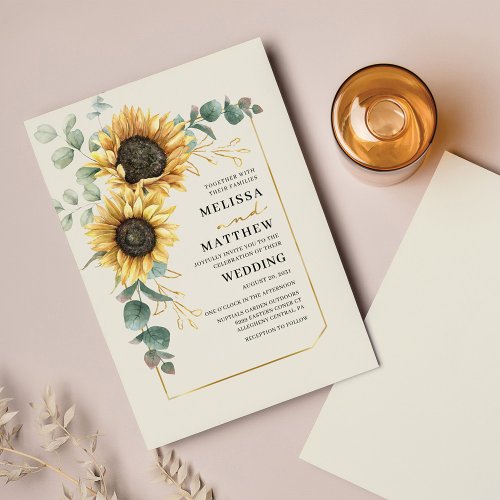 Budget Sunflower Eucalyptus Wedding Invitation