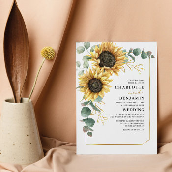 Budget Sunflower Eucalyptus Wedding Invitation Flyer by Milestone_Hub at Zazzle
