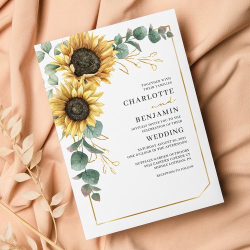 Budget Sunflower Eucalyptus Wedding Invitation Flyer