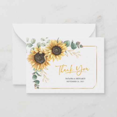 Budget Sunflower Eucalyptus Wedding Thank You Card