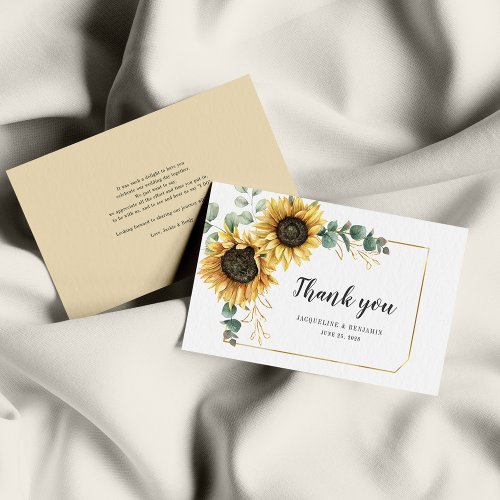 Budget Sunflower Eucalyptus Wedding Thank You Card
