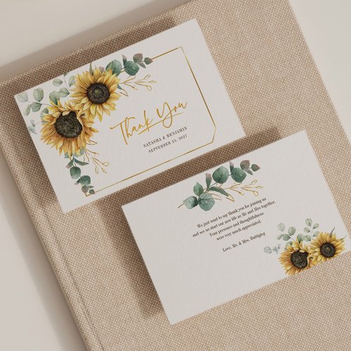 Budget Sunflower Eucalyptus Wedding Thank You  Note Card