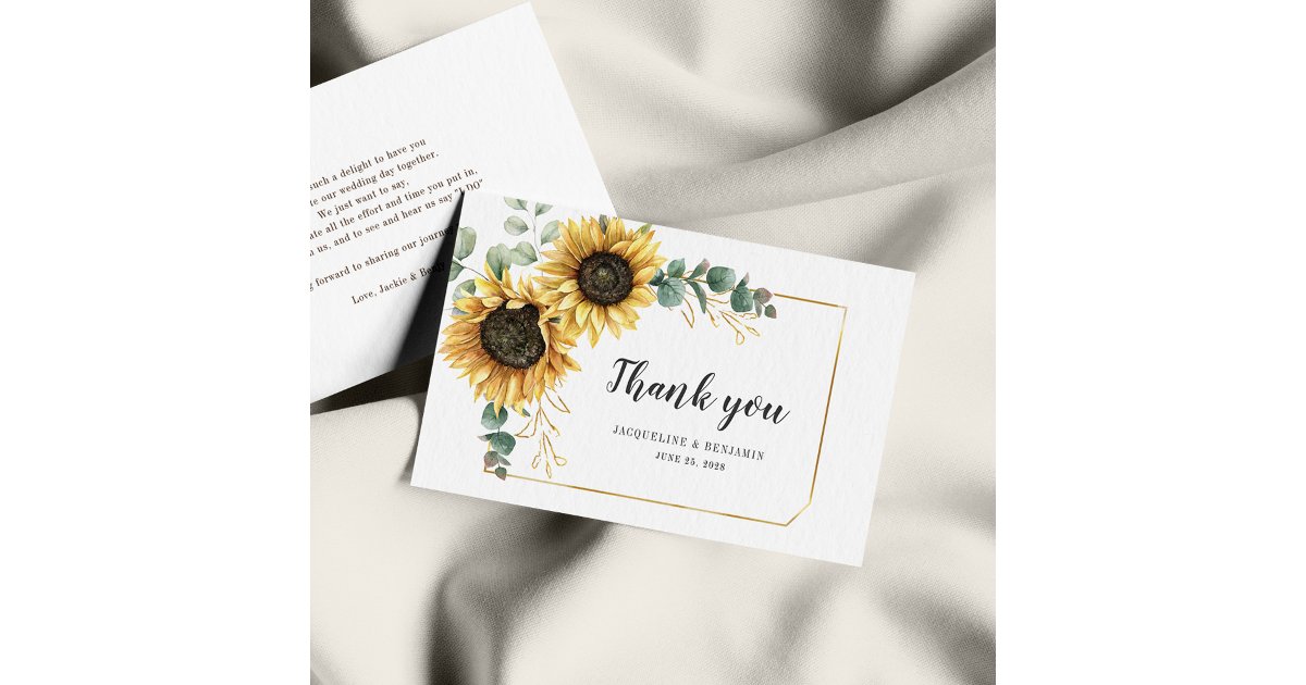 Budget Sunflower Eucalyptus Wedding Thank You Note Card | Zazzle
