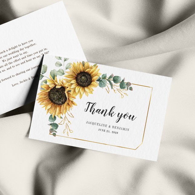 Budget Sunflower Eucalyptus Wedding Thank You Note Card (Creator Uploaded)