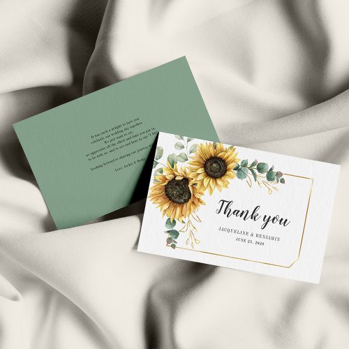 Budget Sunflower Eucalyptus Wedding Thank You Note Card