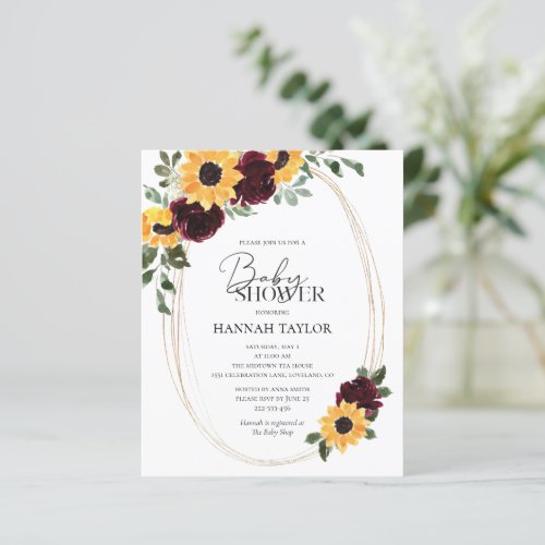 Budget Sunflower Floral Baby Shower Invitation