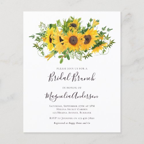 Budget Sunflower Floral Bridal Brunch Invitation