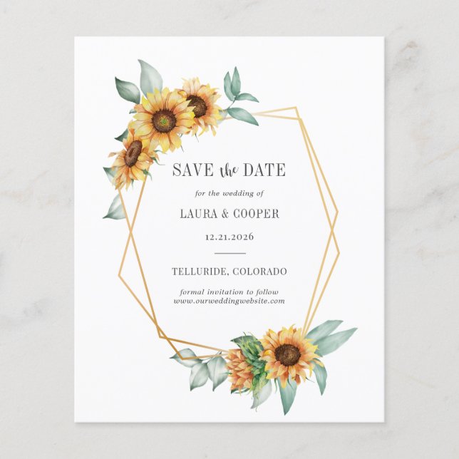 Budget Sunflower Floral Geometric Save The Date (Front)