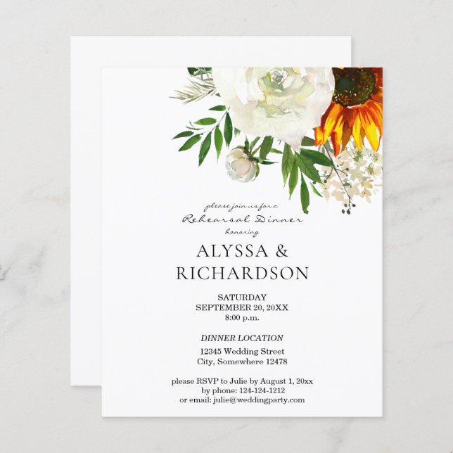 Budget Sunflower Floral Rehearsal Dinner (Front/Back)