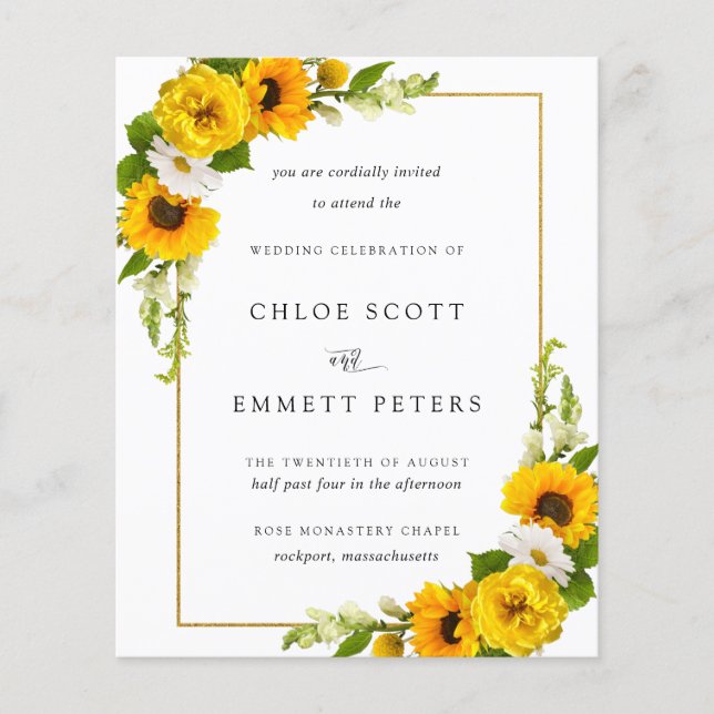 Budget Sunflower Floral Rustic Wedding Invitation (Front)