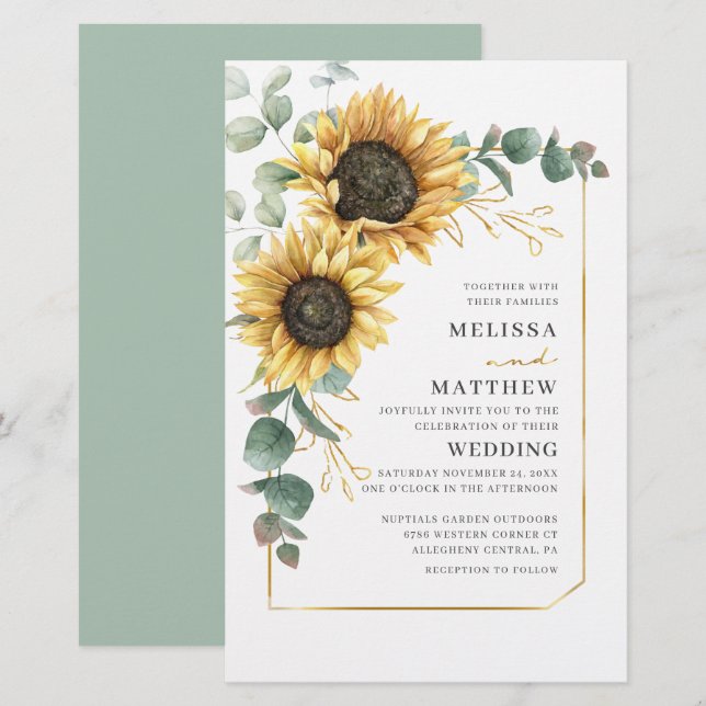 Budget Sunflower Floral Wedding Invitation (Front/Back)