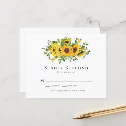 BUDGET Sunflower Floral Wedding RSVP Card