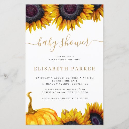 Budget sunflower gold baby shower invitation