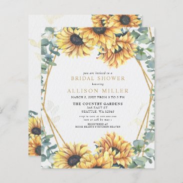 Budget Sunflower Gold Bridal Shower Invitation