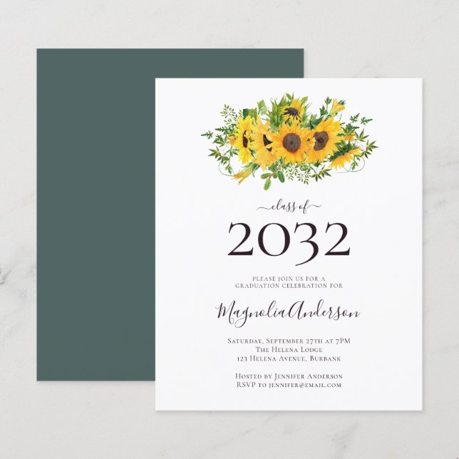 Budget Sunflower Graduation Party Invitation (Front/Back)