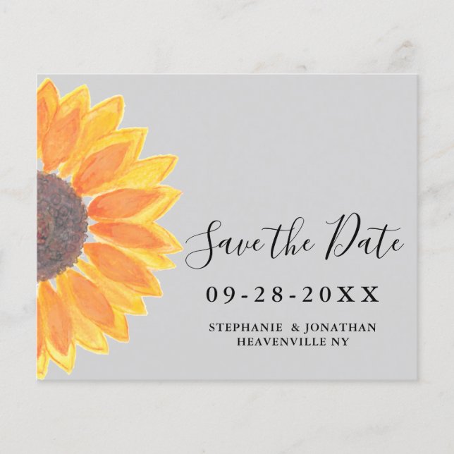 Budget Sunflower Gray Wedding Save The Date Card (Front)