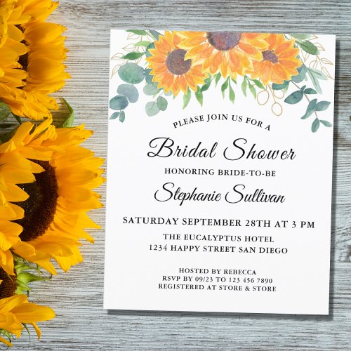 Budget Sunflower Greenery Bridal Shower Invitation