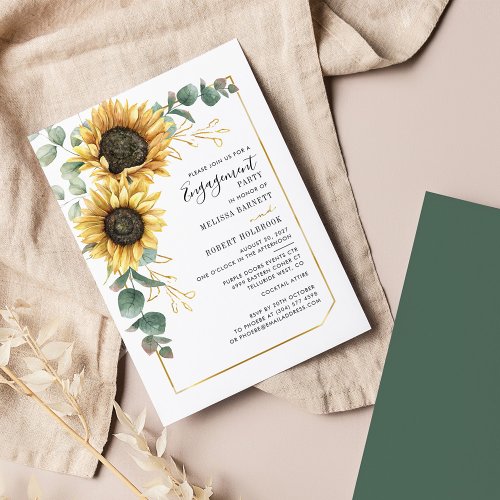 Budget Sunflower Greenery Engagement Invitation