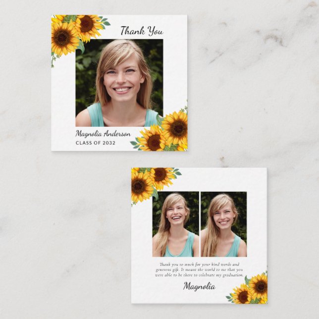 BUDGET Sunflower Photos Graduation Thank You Note Card (Front/Back)