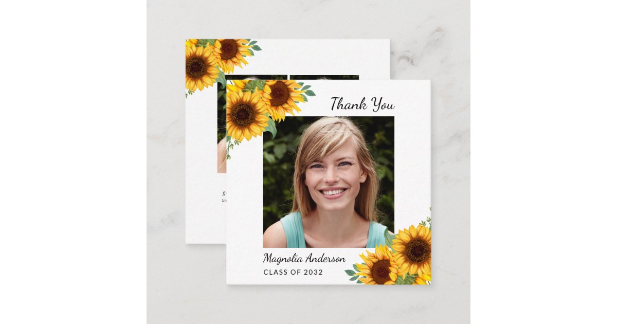 BUDGET Sunflower Photos Graduation Thank You Note Card | Zazzle